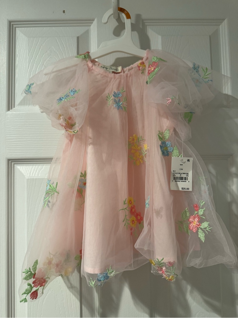 Audrey Camille Pink Tulle Floral Embroidered Baby Dress